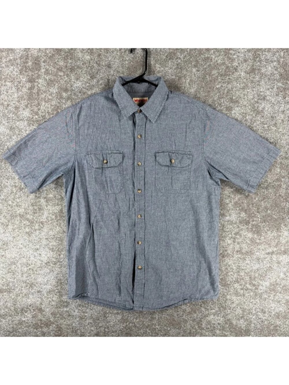 Wrangler Authentics Button Up Shirt Mens M Blue Relaxed Fit Western Short-Sleeve
